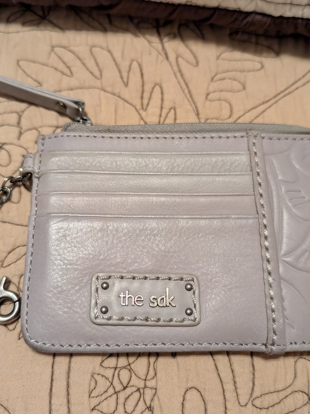 The Sak Small Leather Card Wallet in Pale Gray